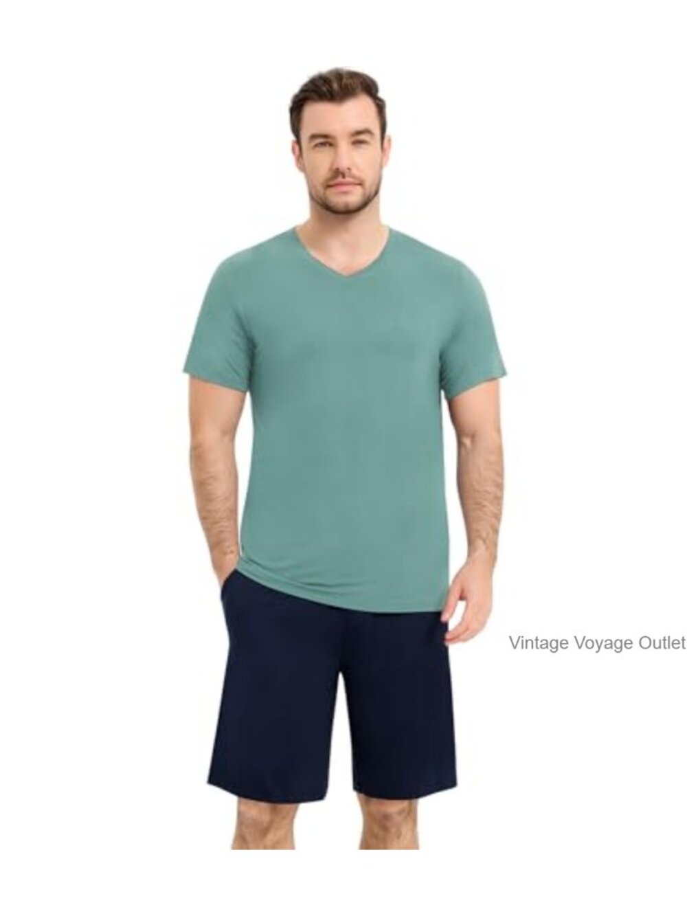 Men's Bamboo Viscose Pajama Set Short Sleeve Lounge Sleepwear